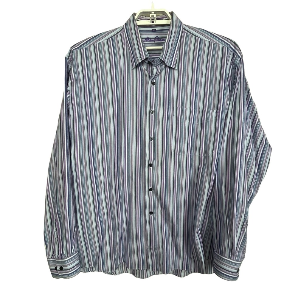 Alan Flusser Shirt‎ Men's Sz XXL Colorful Striped Button Down Long Sleeve Cotton